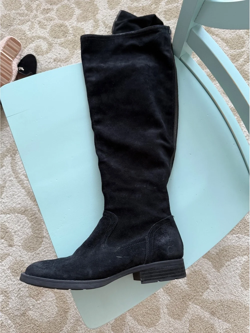 Born Black Suede Knee-High Boots with Back Zipper